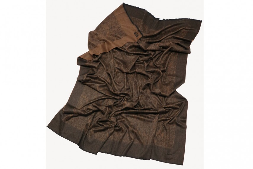 Плед GLEN SAXON Border Paisley Black-Camel, кашемир, 150х200 см