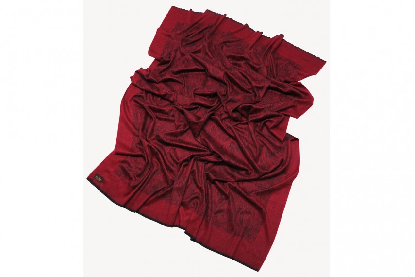 Плед GLEN SAXON Border Paisley Black-Carmine, кашемир, 150х200 см