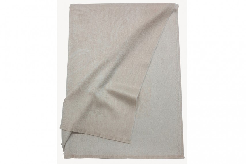 Плед GLEN SAXON Border Paisley Sandstone-White, кашемир, 150х200 см